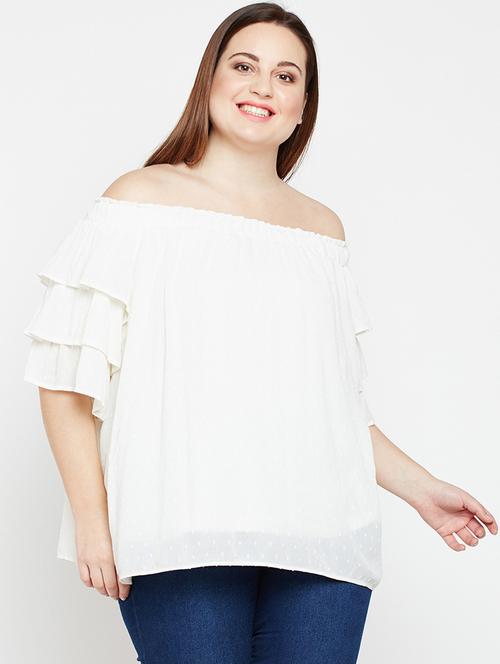 ruffle sleeved off shoulder plus top - 16274859 - Very Small Image - 1