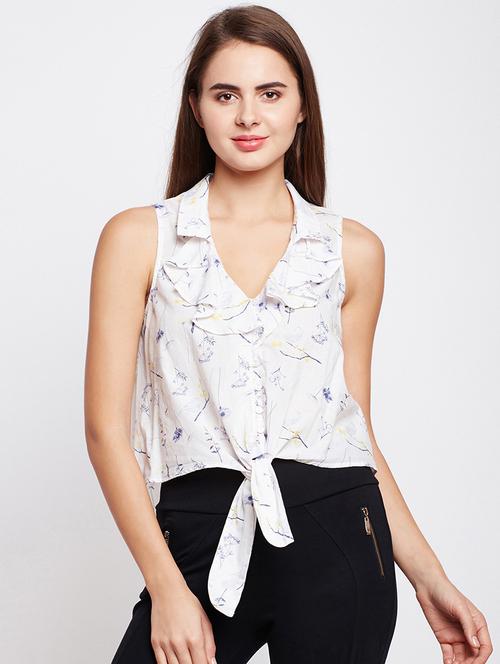 tie knot button up ruffle detail top - 16274875 - Standard Image - 1