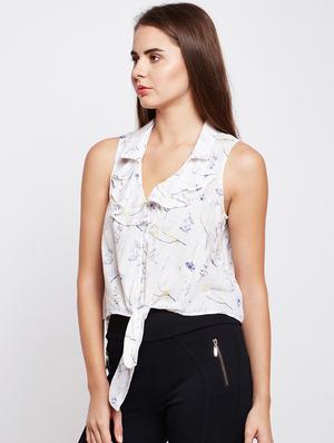 tie knot button up ruffle detail top - 16274875 - Standard Image - 2