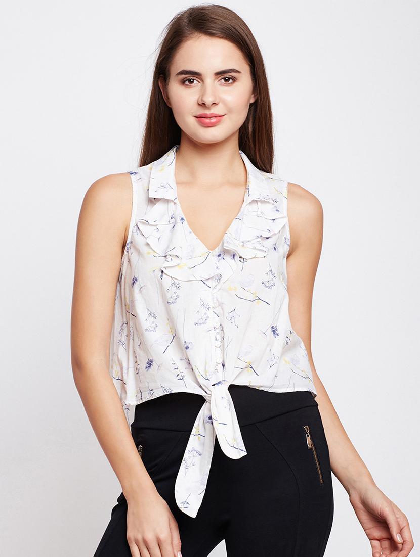 tie knot button up ruffle detail top - 16274875 - Zoom Image - 1