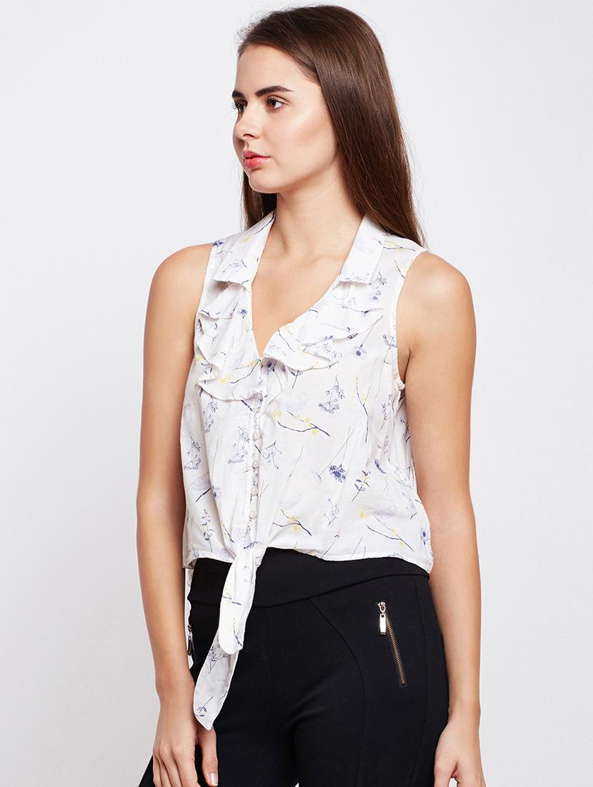tie knot button up ruffle detail top - 16274875 - Zoom Image - 2