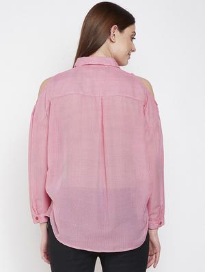 cold shoulder embroidered striped shirt - 16274876 - Standard Image - 3