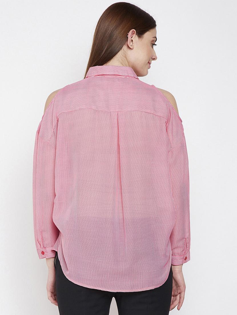 cold shoulder embroidered striped shirt - 16274876 - Zoom Image - 3