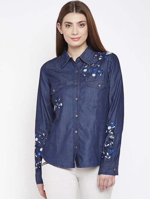floral embroidered denim shirt - 16274885 - Standard Image - 1