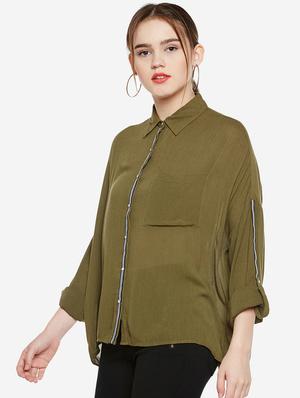 drop shoulder tape detail shirt - 16274886 - Standard Image - 2