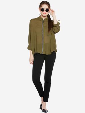 drop shoulder tape detail shirt - 16274886 - Standard Image - 4