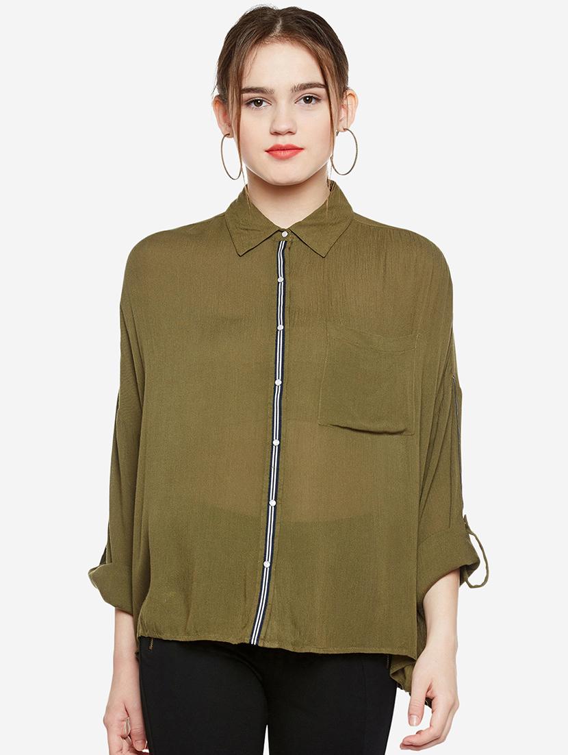 drop shoulder tape detail shirt - 16274886 - Zoom Image - 1