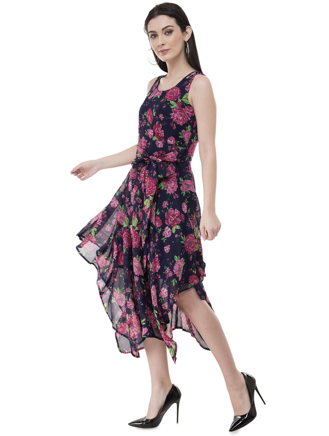 tie front floral asymmetric dress - 16275242 - Zoom Image - 2