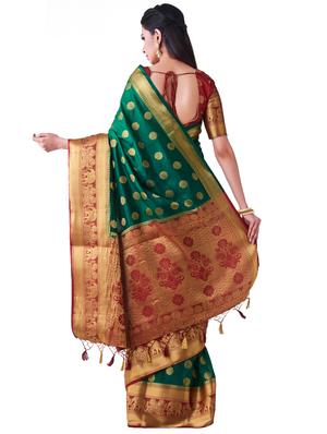 contrast kanjivaram saree with blouse - 16275564 - Standard Image - 2