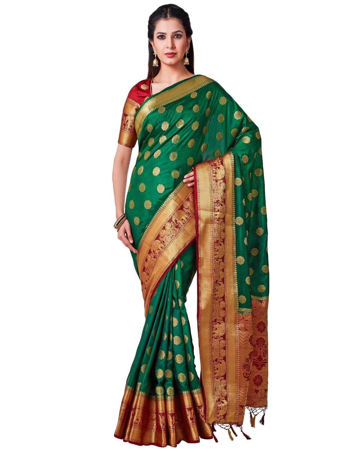 contrast kanjivaram saree with blouse - 16275564 - Zoom Image - 1