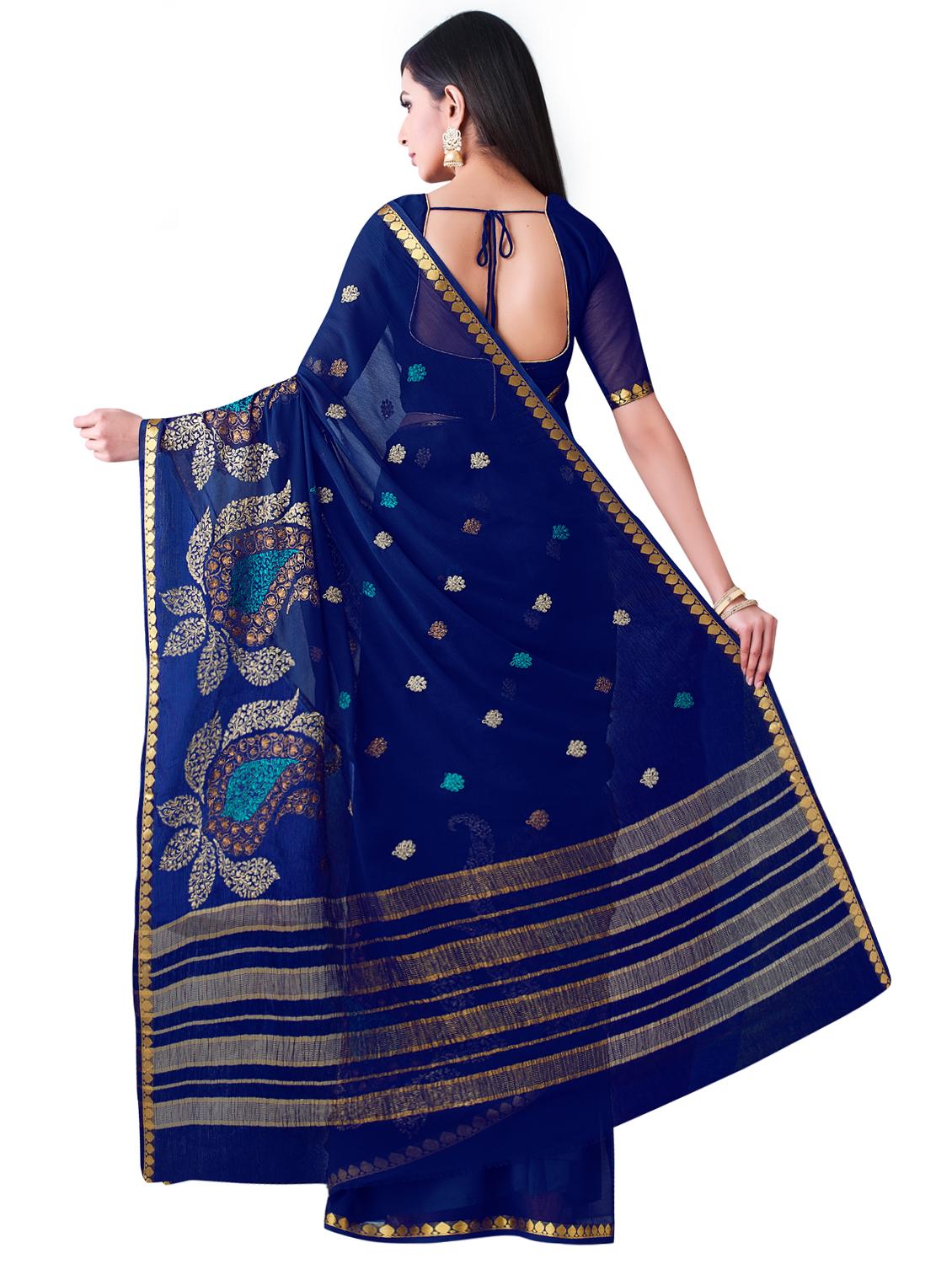 embroidered kanjivaram saree with blouse - 16275590 - Zoom Image - 2