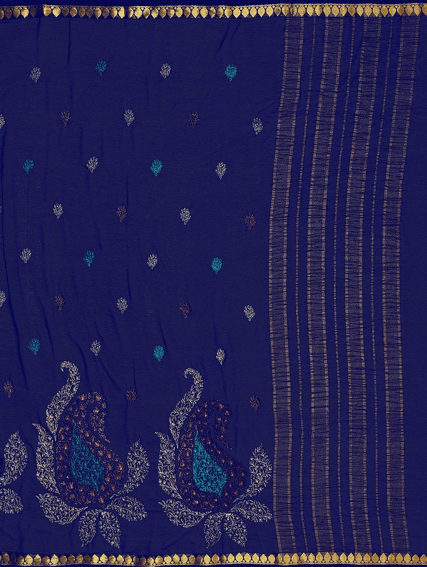 embroidered kanjivaram saree with blouse - 16275590 - Zoom Image - 4