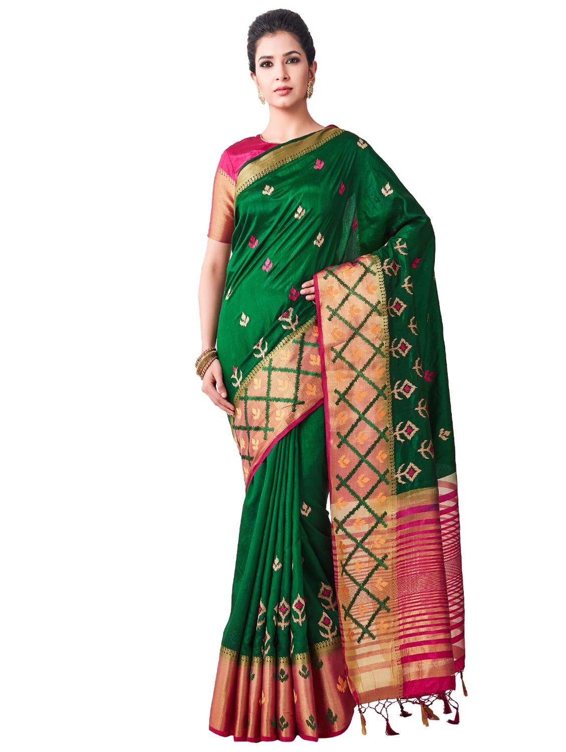 bordered kanjivaram saree with blouse - 16275594 - Zoom Image - 1