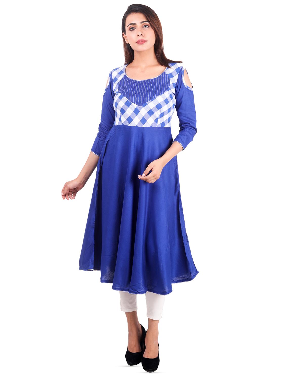 checkered flared kurta - 16276022 - Zoom Image - 1