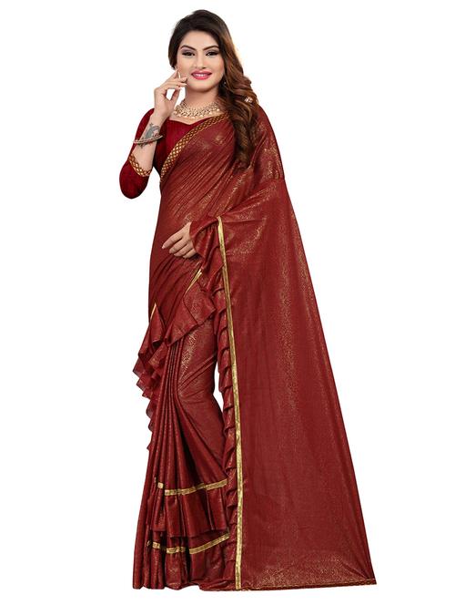 Ruffle solid saree with blouse - 16276129 - Very Small Image - 1