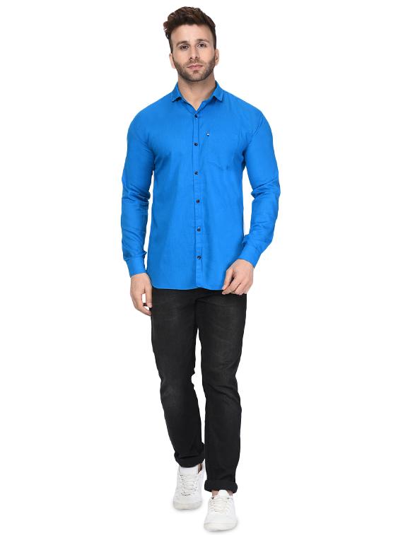 blue solid casual shirt - 16276647 - Zoom Image - 4