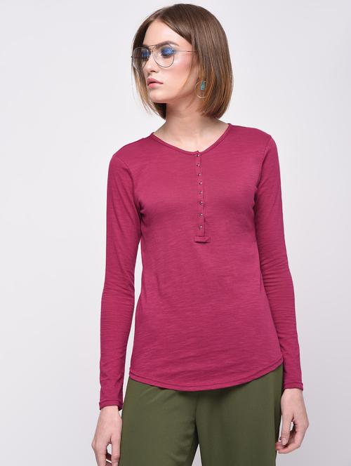 long sleeved henley top - 16278139 - Standard Image - 1