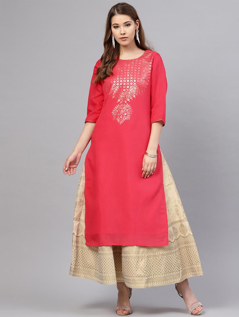 foil printed straight kurta - 16278997 - Zoom Image - 1