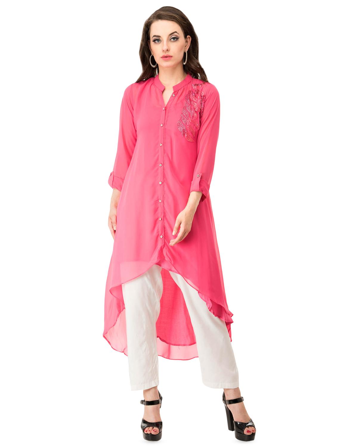 embellished high-low kurta - 16279388 - Zoom Image - 1
