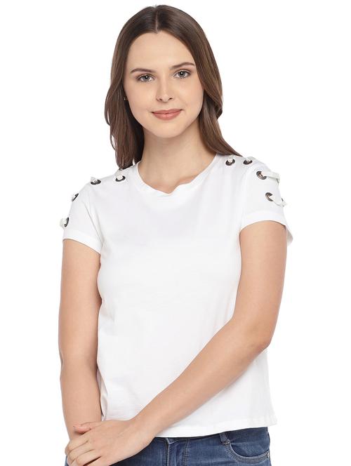 eyelet detail short sleeved top - 16279659 - Standard Image - 1