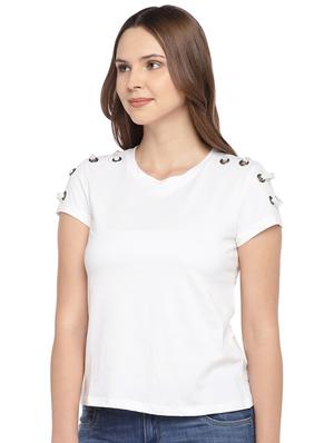 eyelet detail short sleeved top - 16279659 - Standard Image - 2