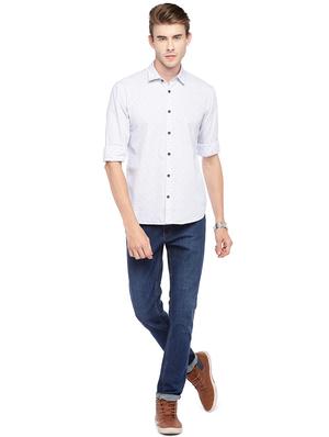 blue self design casual shirt - 16279700 - Standard Image - 4