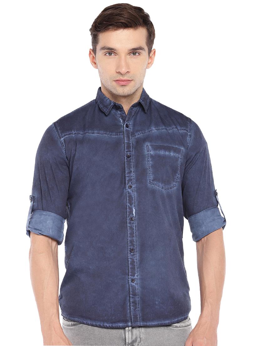 navy blue cotton casual shirt - 16279720 - Zoom Image - 1