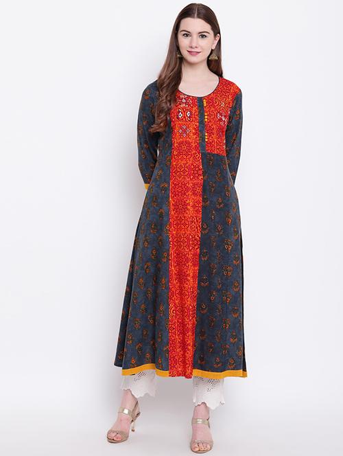 Printed flared kurta - 16281073 - Standard Image - 1