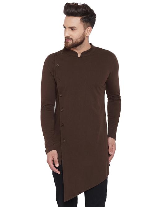 brown solid asymmetric kurta - 16281626 - Standard Image - 1