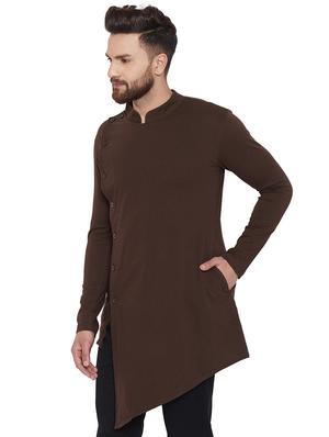 brown solid asymmetric kurta - 16281626 - Standard Image - 2