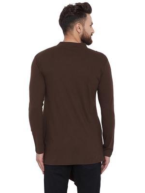 brown solid asymmetric kurta - 16281626 - Standard Image - 3
