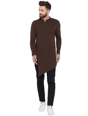 brown solid asymmetric kurta - 16281626 - Standard Image - 4