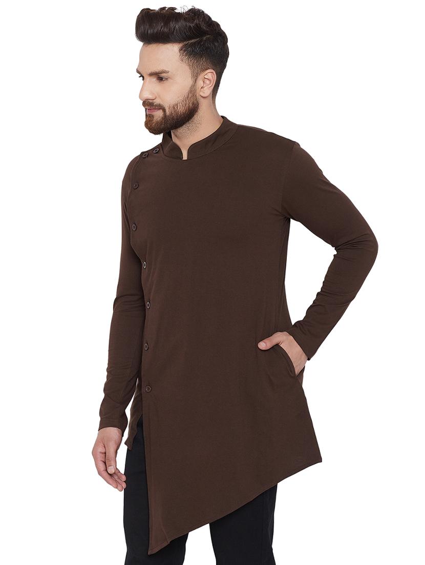brown solid asymmetric kurta - 16281626 - Zoom Image - 2