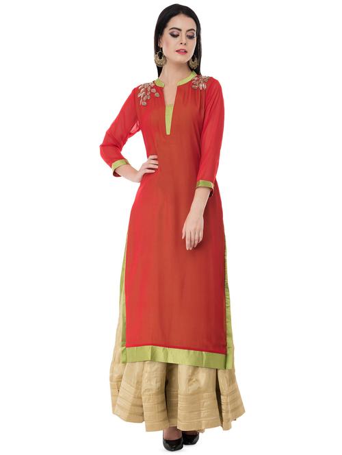 embellished straight kurta - 16281830 - Standard Image - 1