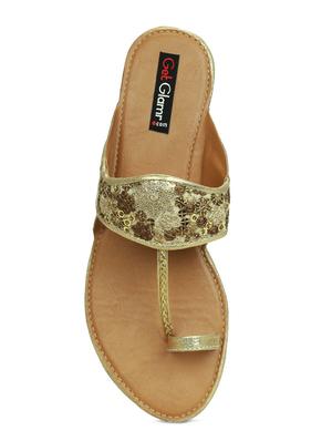 gold slip on kolhapuris - 16281871 - Standard Image - 4