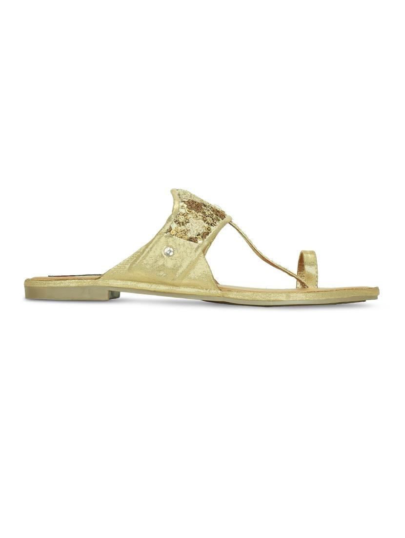 gold slip on kolhapuris - 16281871 - Zoom Image - 2