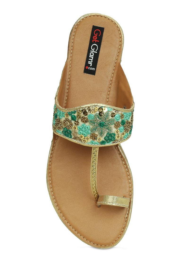 green one toe kolhapuris - 16281873 - Zoom Image - 4
