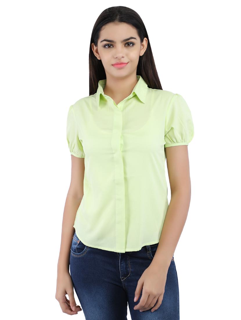 concealed placket puff sleeve shirt - 16282190 - Zoom Image - 1