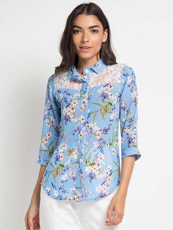 lace insert floral top - 16282885 - Zoom Image - 1