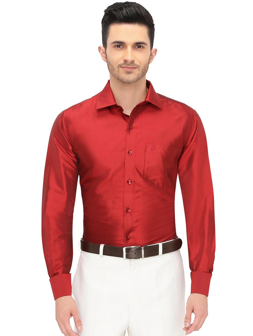 red pure silk casual shirt - 16285107 - Zoom Image - 1