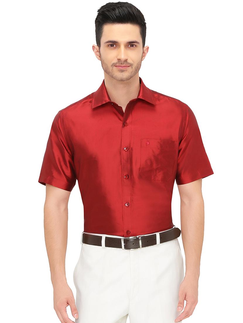 red pure silk casual shirt - 16285108 - Zoom Image - 1
