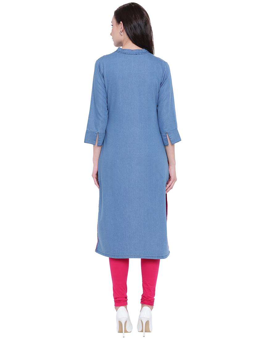 embroidered straight kurta - 16285632 - Zoom Image - 3