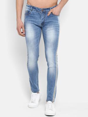 light blue heavy washed side tape jeans - 16285839 - Standard Image - 2