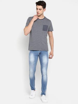 light blue heavy washed side tape jeans - 16285839 - Standard Image - 4