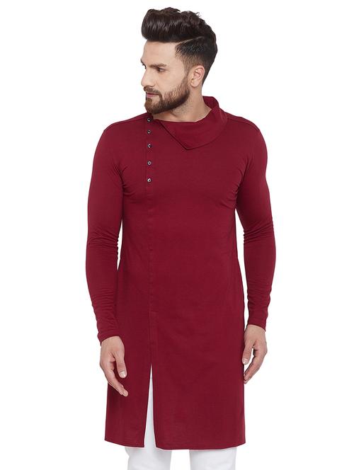 maroon solid long kurta - 16285846 - Standard Image - 1