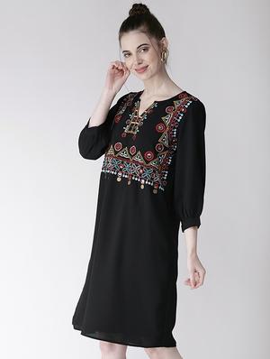 notch neck embroidered shift dress - 16286178 - Standard Image - 2