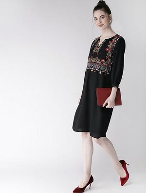 notch neck embroidered shift dress - 16286178 - Standard Image - 4