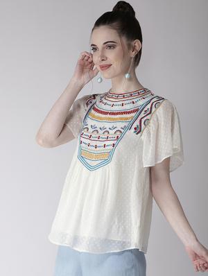 crew neck embroidered top - 16286187 - Standard Image - 2