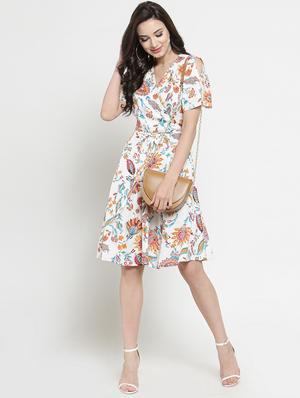 tie front floral a line dress - 16287104 - Standard Image - 4