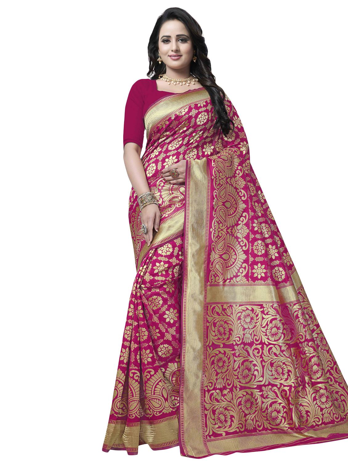 floral zari motif banarasi saree with blouse - 16287500 - Zoom Image - 1